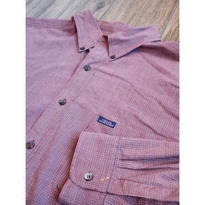 Chaps Ralph Lauren Mens XL Red Navy Micro Check Button Down Shirt Long Sleeve